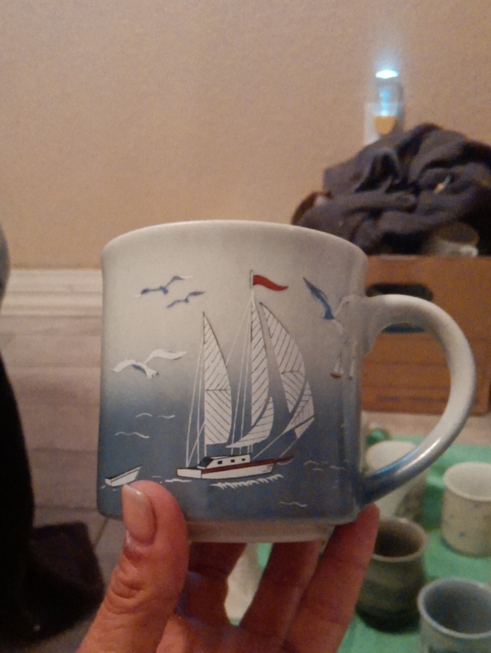 Nautical Sailboat Ceramic Mug - Blue Gradient
